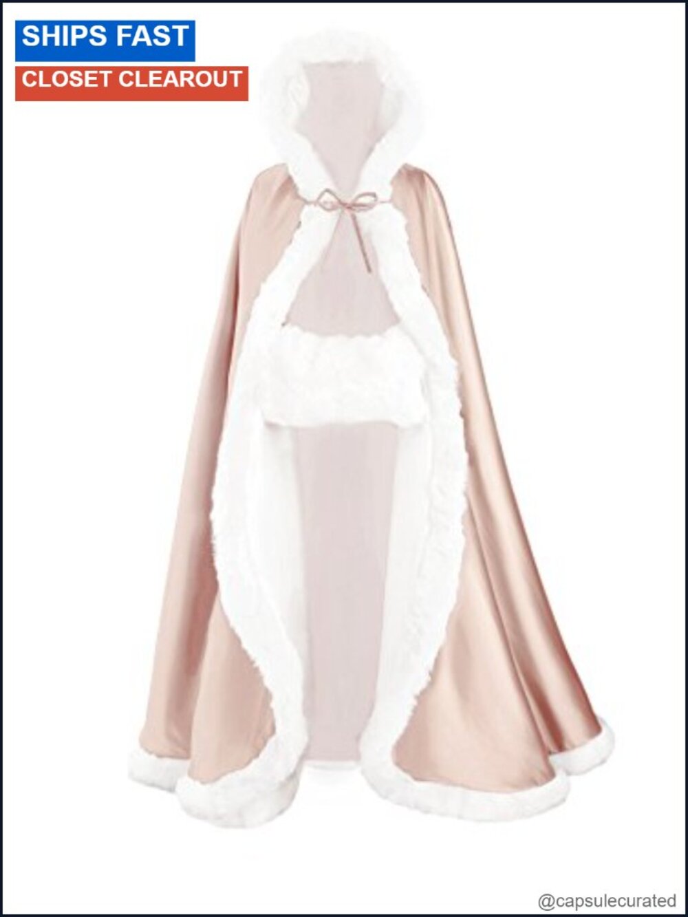 Reversible Hooded Wedding Cape with Fur Trim & Free Hand Muff